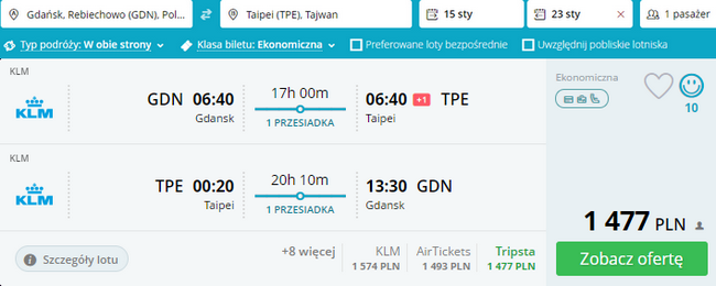 rezerwacja biletów Gdańsk - Tajwan