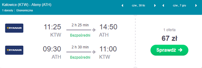 rezerwacja lotów z Katowic do Aten