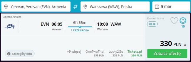 Rezerwacja przelotów z Erywania do Warszawy